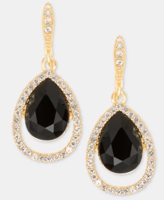 Gold-Tone Mixed Metal Crystal Open Pave Pear Drop Earrings
