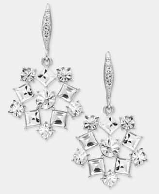 Silver-Tone Glass Crystal Cluster Drop Earrings