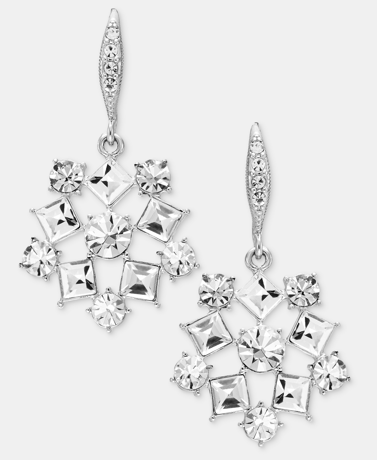 Givenchy Silver-Tone Glass Crystal Cluster Drop Earrings - White