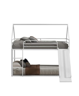 Twin Over Twin Kids House Bed with Bunk Design and Safety Guardrails