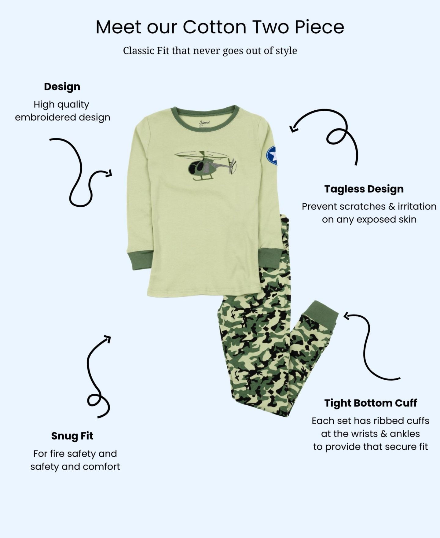Leveret Little Boys Little/Big (6- 14) 2-Piece Cotton Long Sleeve Vehicle and Transportation Pajama Set, цвет: Армейский зелёный камуфляжный — фото 3