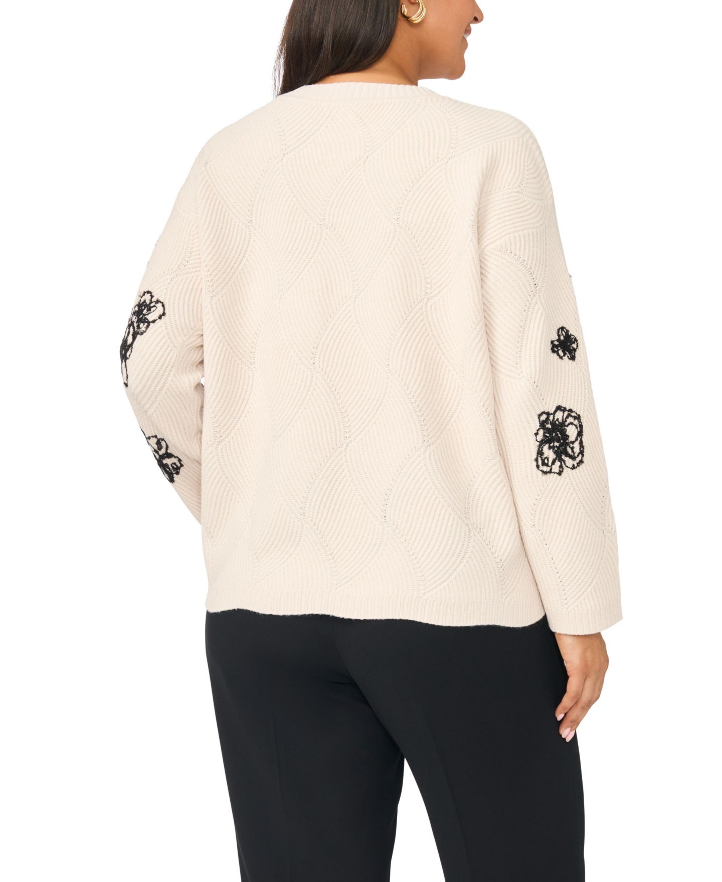 Женский свитер Vince Camuto Plus Size Floral-Embroidered Long-Sleeve Crewneck, цвет: Меланжевый — фото 3