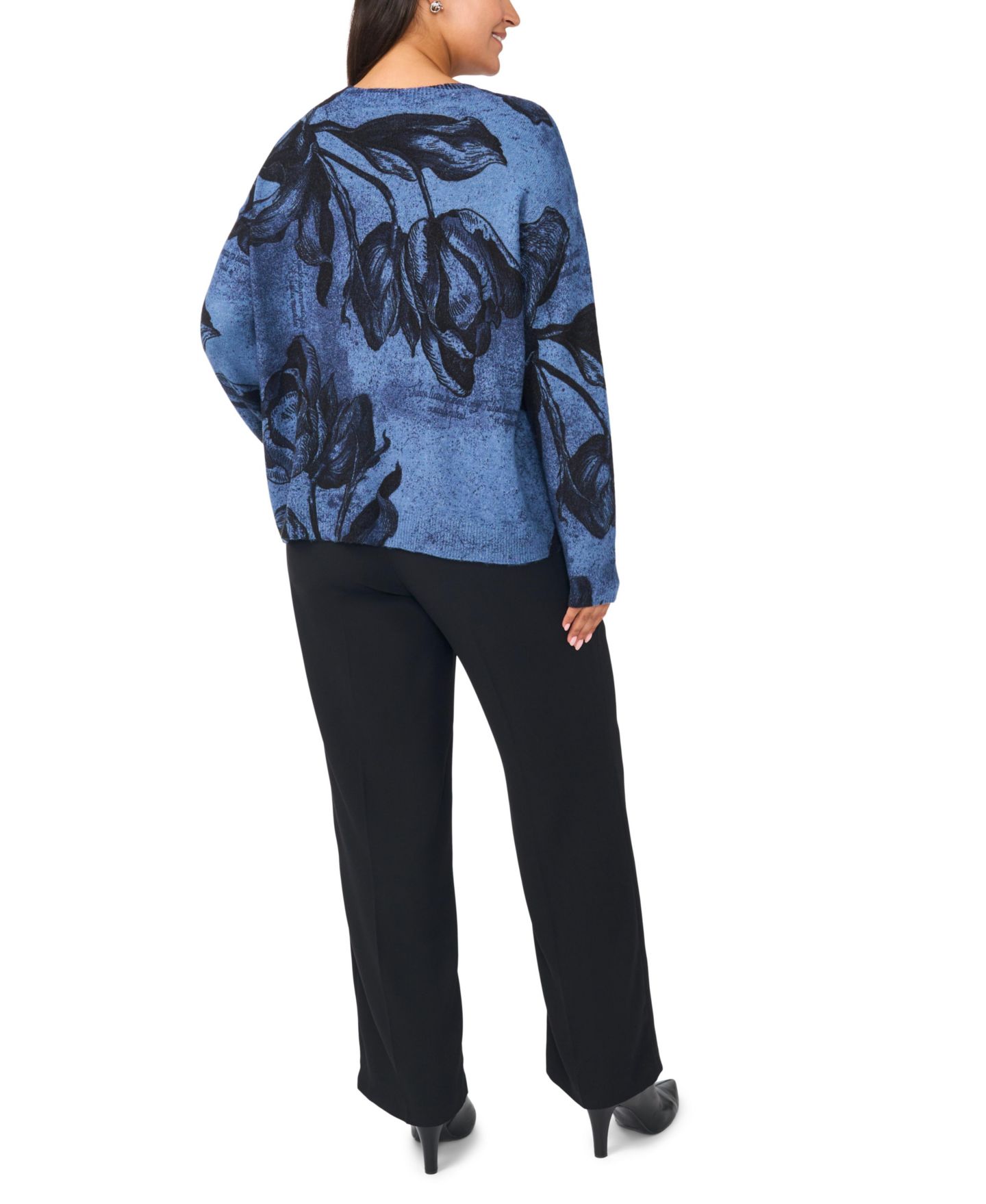 Женский свитер Vince Camuto Plus Size Floral-Print Pullover, цвет: Тёмный джинсовый — фото 5