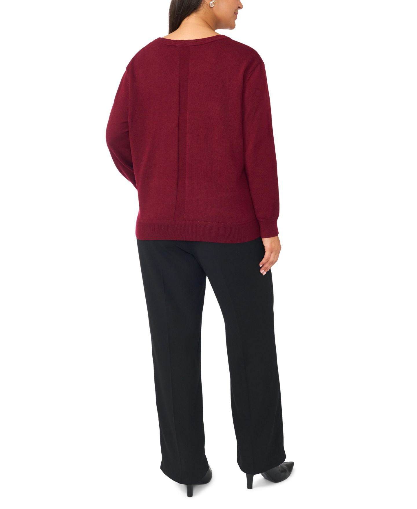 Женский свитер Vince Camuto Plus Size V-Neck Long-Sleeve Racking-Trim, цвет: Клюквенный — фото 4
