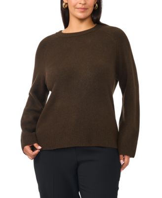 Plus Size Saddle Shoulder Ribbed Cuffs and Hem Crewneck Sweater