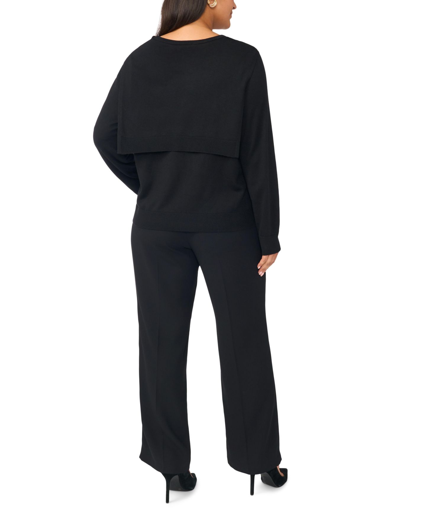 Женский свитер Vince Camuto Plus Size Faux-Wrap V-Neck, цвет: Насыщенный чёрный — фото 4