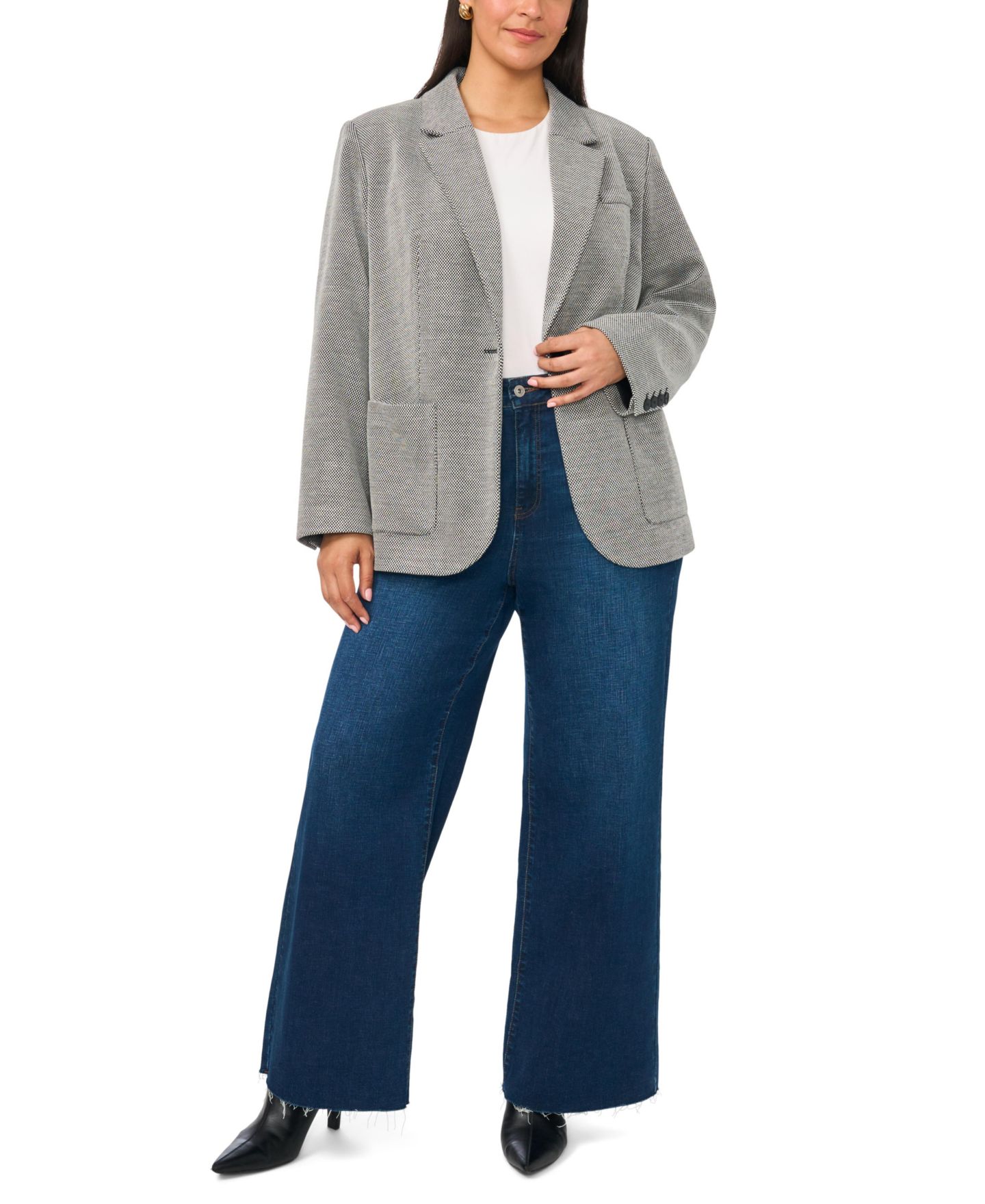 Женский пиджак Vince Camuto Plus Size Single-Button Mid-Length Stretch Blazer, цвет: Насыщенный чёрный — фото 6