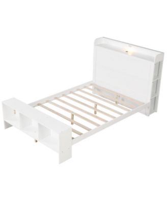 Full Size LED Bed Frame with 2 USB Ports Storage Headboard and Footboard