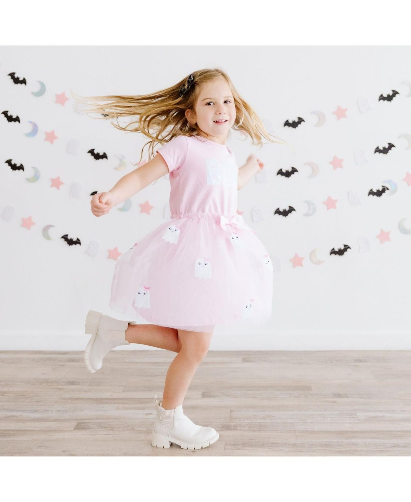 Платье Sweet Wink Boo Halloween Sequin Patch Tulle Tutu Dress для девочек, цвет: Розовый — фото 5