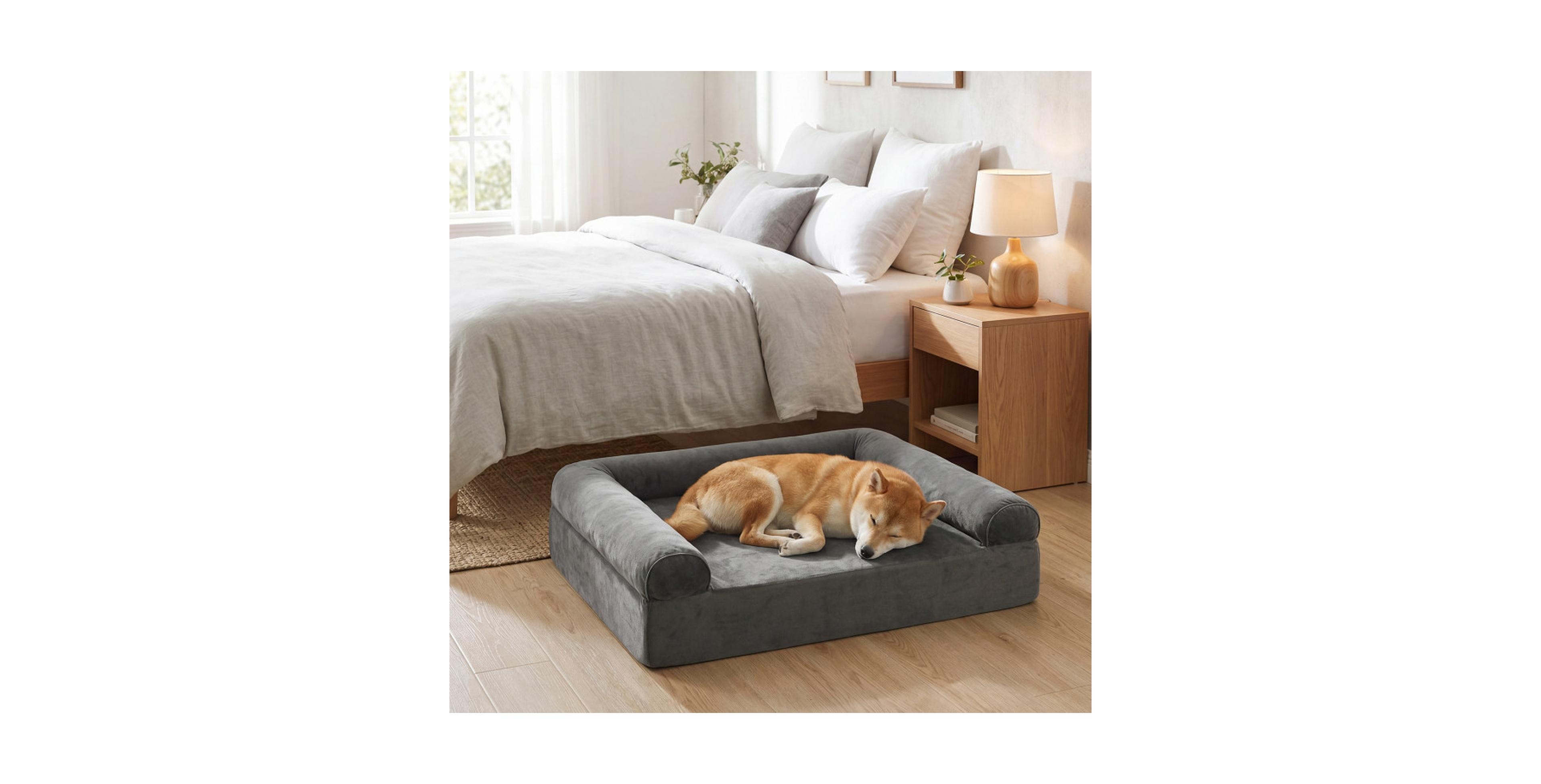 Gouun Cooling Gel Memory Foam Dog Bed with Reversible Surface and Washable Cover