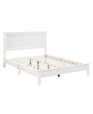 Queen Size Platform Bed Frame with High Slatted Headboard and Rubber Wood Legs