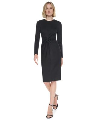 Women's Long-Sleeve Knot Front Midi Dress