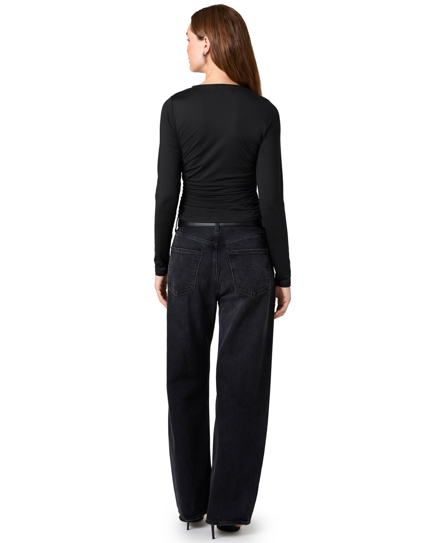 Женская блузка French Connection Shay Long-Sleeve Crewneck Ruched, цвет: Чёрный — фото 6