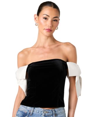Women's Carey Off-The-Shoulder Velvet Satin-Bow Top