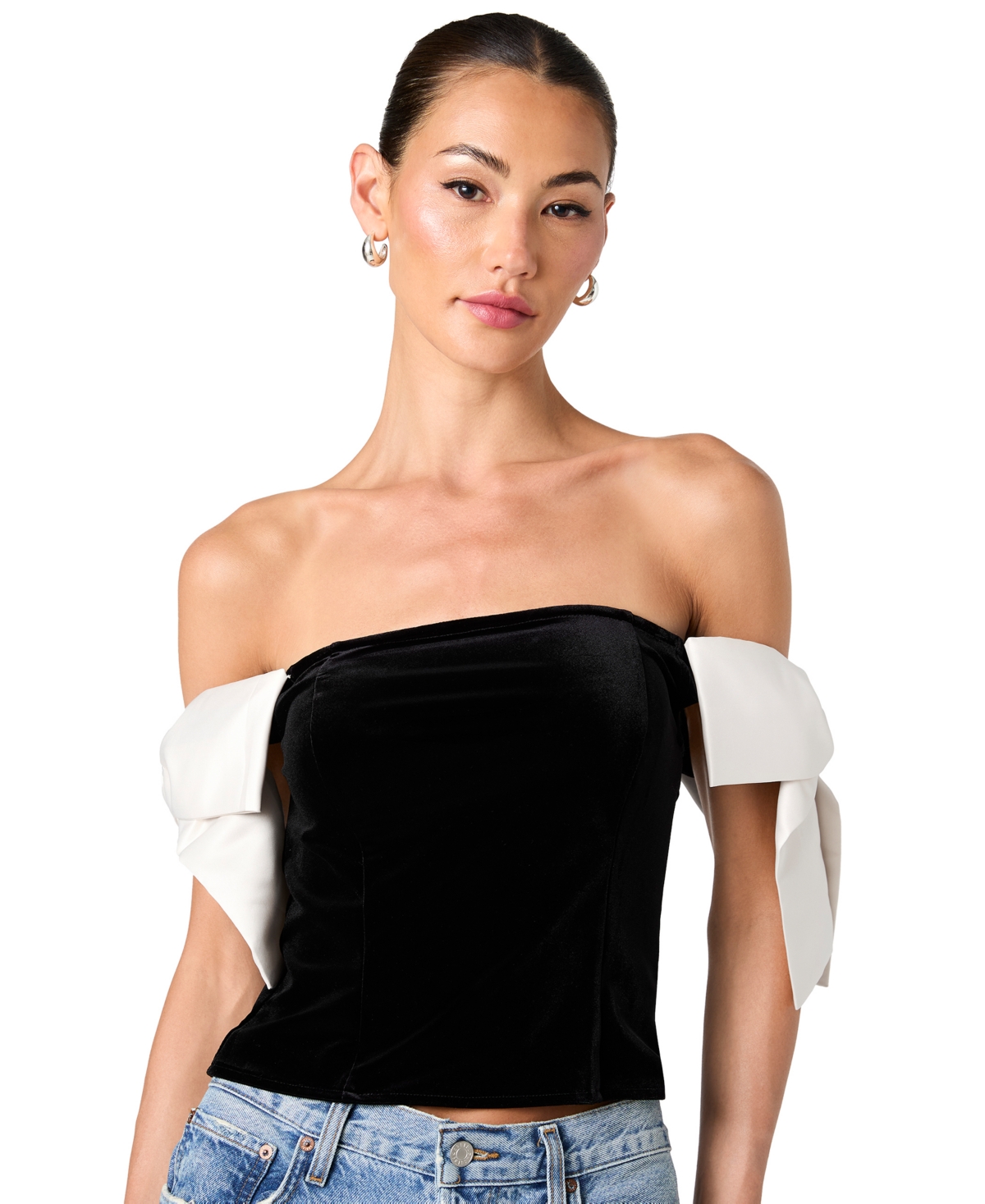 French Connection Women's Carey Off-The-Shoulder Velvet Satin-Bow Top