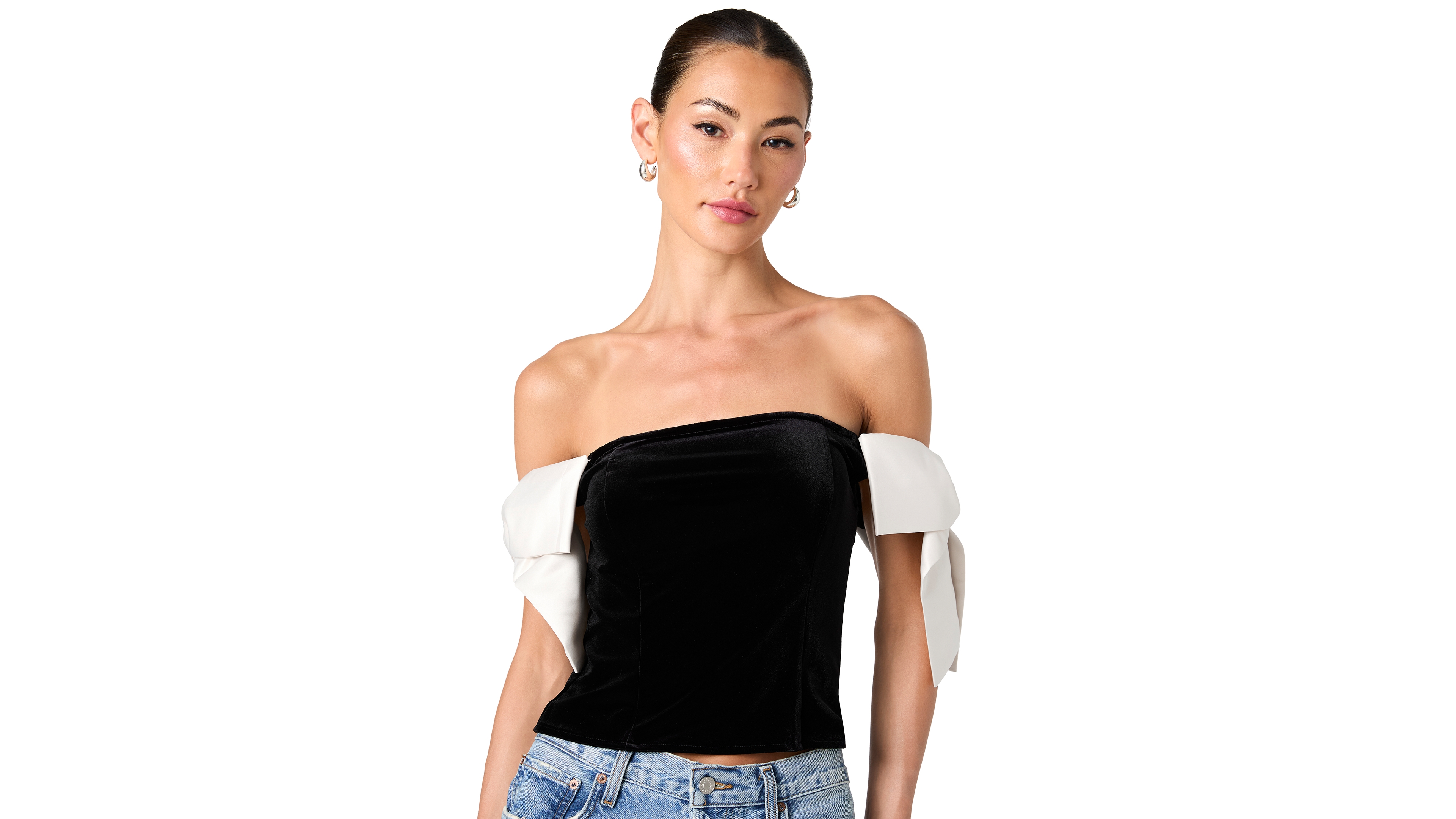 French Connection Women's Carey Off-The-Shoulder Velvet Satin-Bow Top