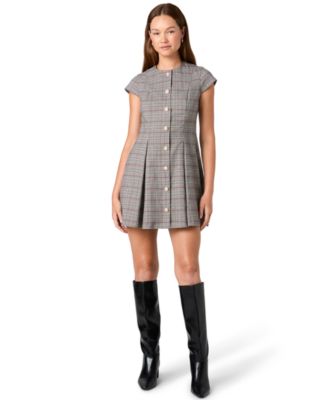 Women's Leonie Tartan-Plaid Fit-&-Flare Short-Sleeve Dress