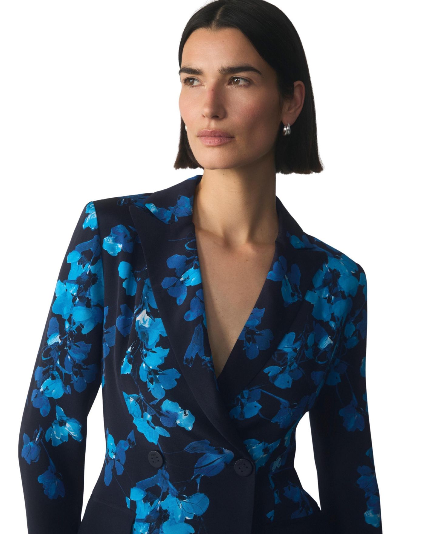 Женский пиджак The Fold Knighton Double-Breasted Floral-Print Silk Blazer, цвет: Тёмно-синий — фото 4