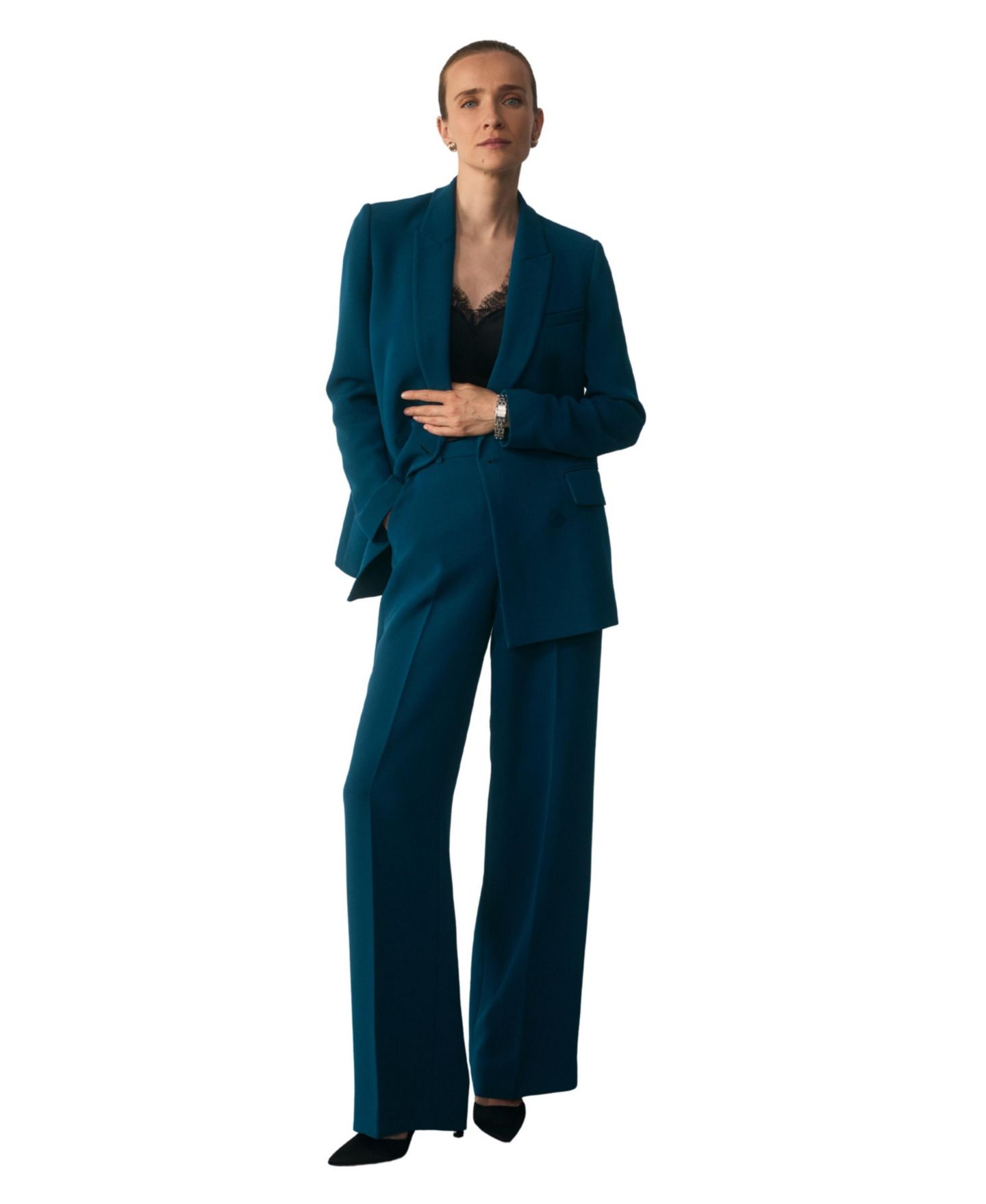 Женский пиджак The Fold Almeida Longline Wrapped-Waist Blazer, цвет: Синий — фото 5