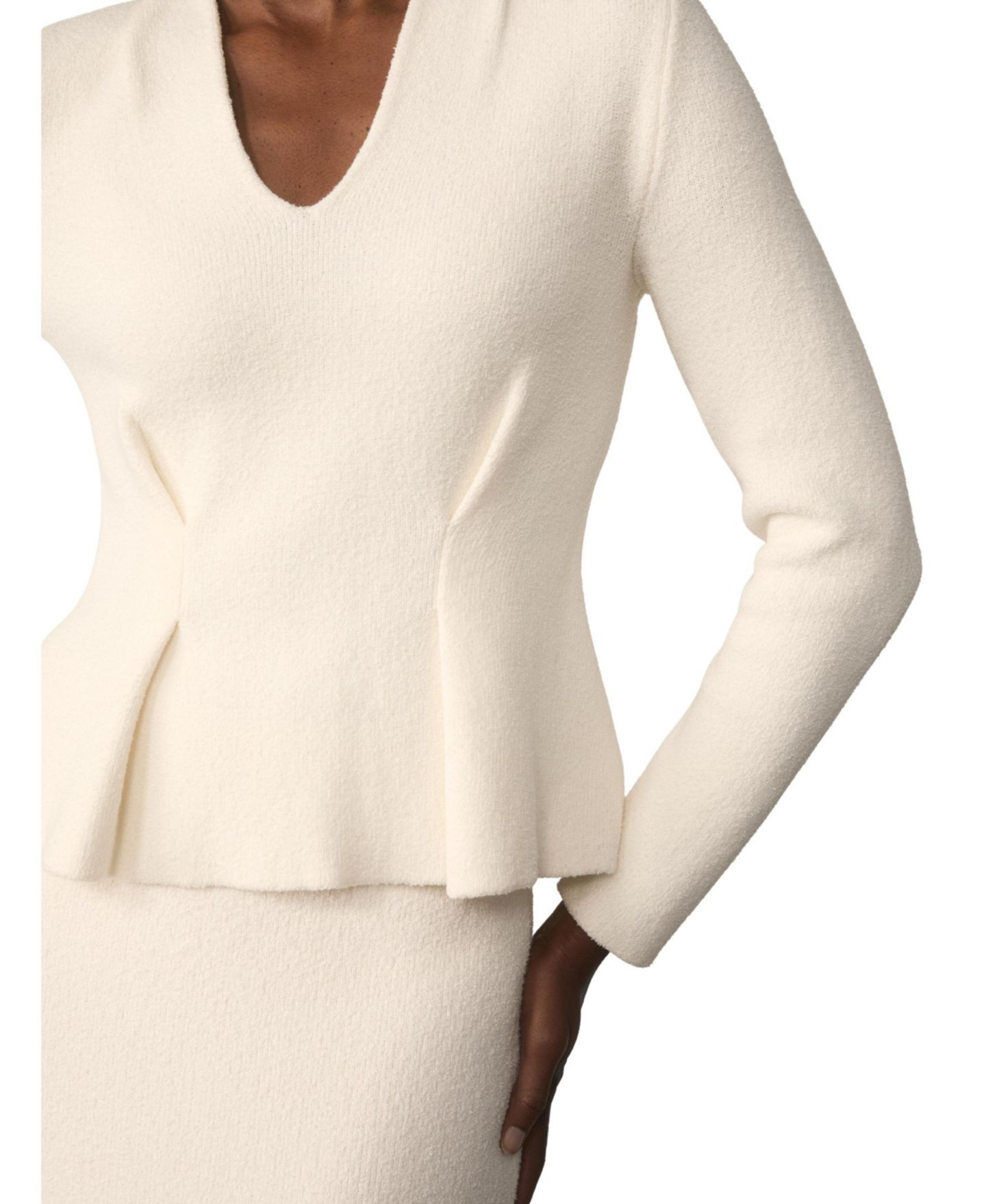 Женский топ The Fold Roveta Peplum V-Neck Long-Sleeve Cotton-Blend, цвет: Белый — фото 6