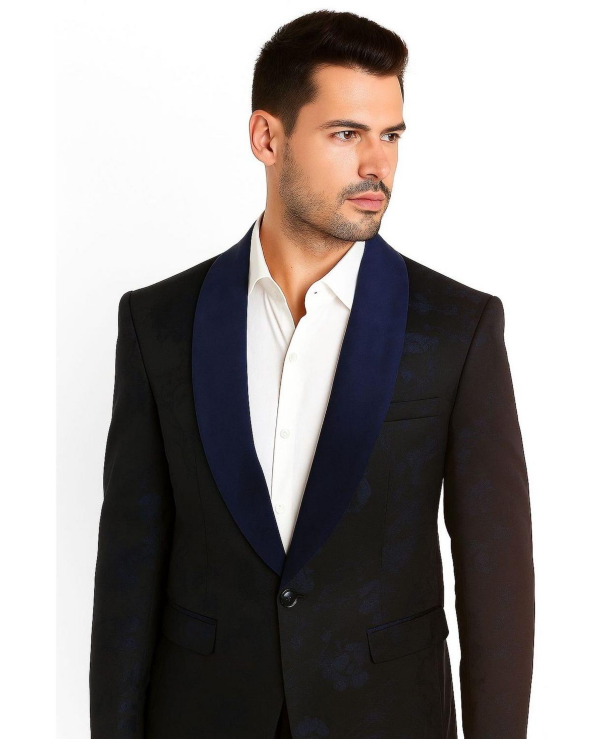 Elie Balleh Men's Slim Fit Floral Shawl Collar Blazer
