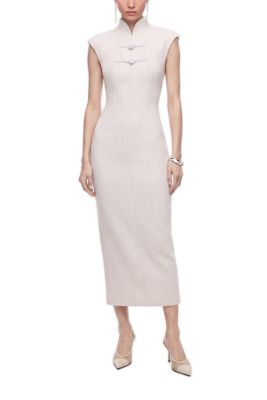 Women's Padded Shoulder Button Detail Maxi Dress