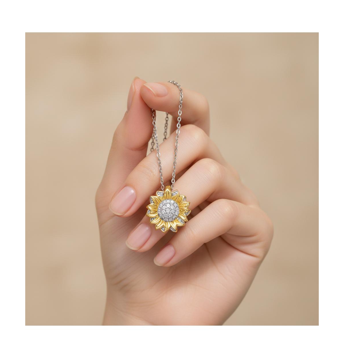 14K Gold Plated Sunflower Cubic Zirconia Floral Pendant