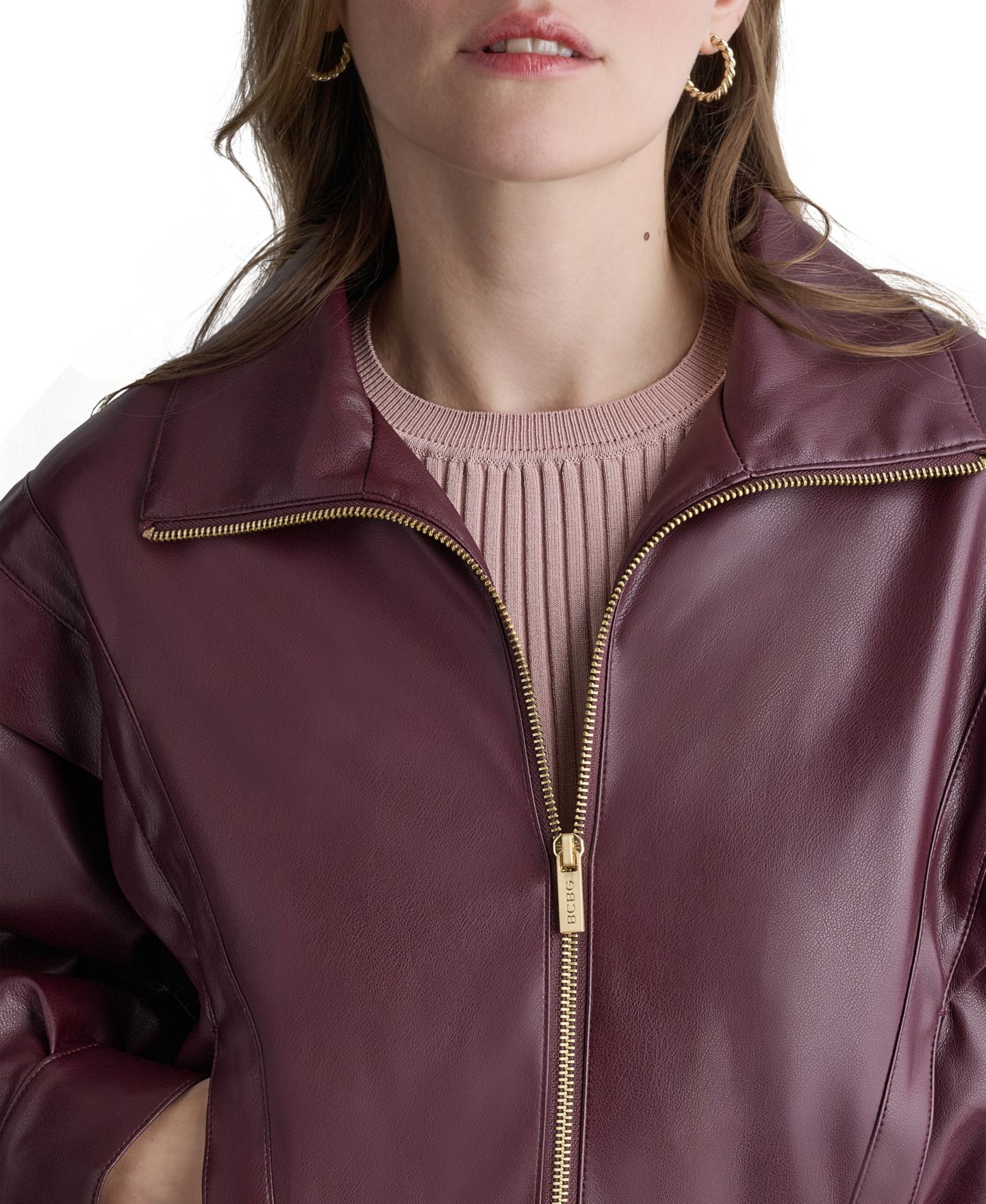 Женская куртка BCBG Moto Faux Leather, цвет: Теневой мерло — фото 4