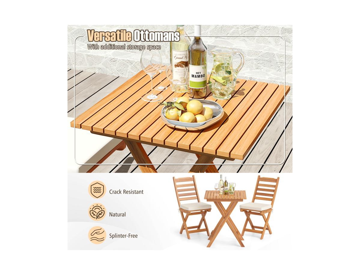 Boyel Living Folding Chair Table Set with Soft Seat Cushions and Table