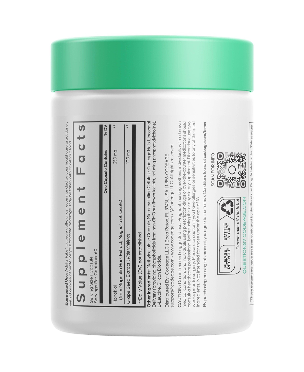 Codeage Liposomal Honokiol, Magnolia Bark Extract, Grape Seed Extract, Polyphenols, Non-gmo, 60 Count