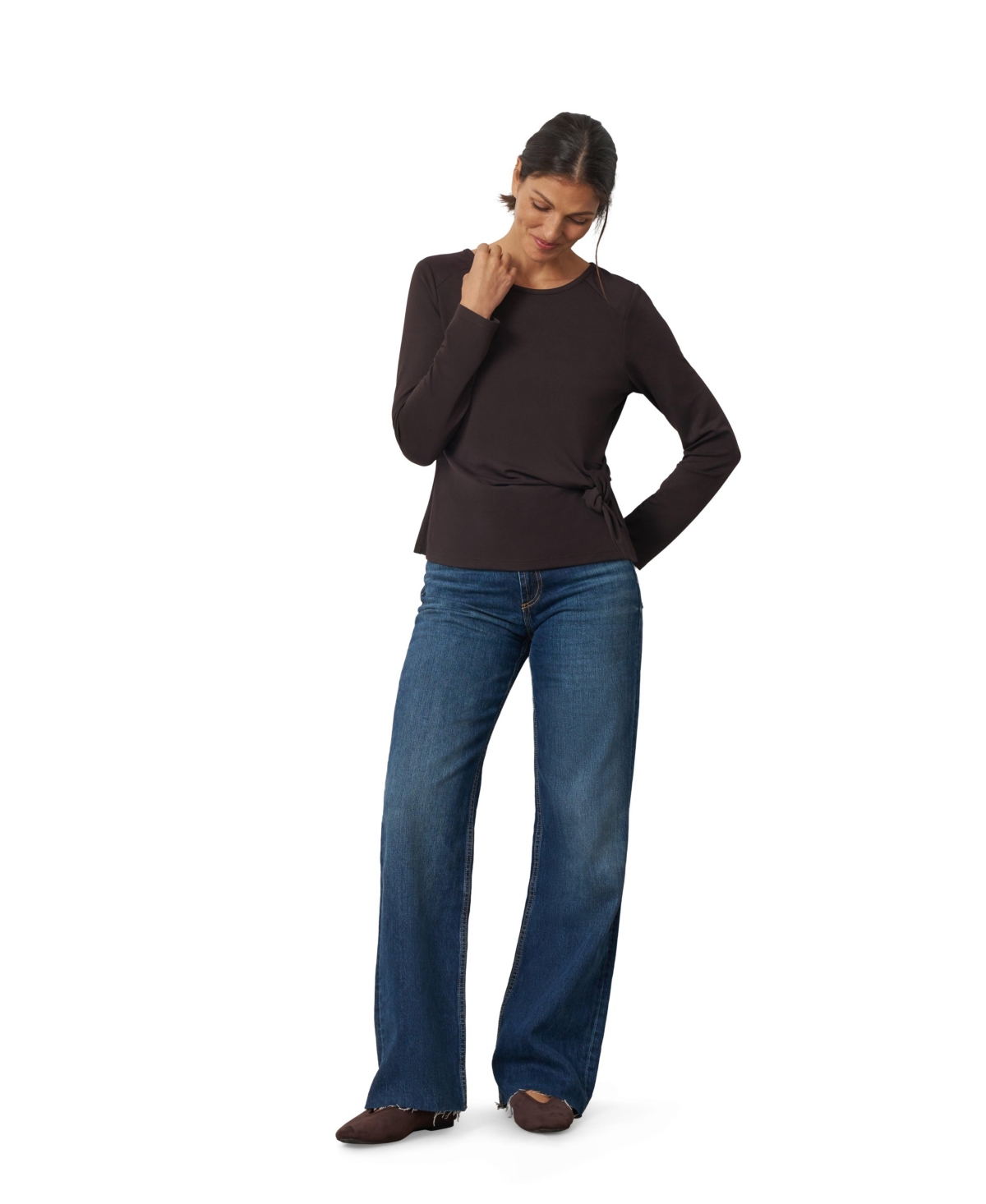 Cable & Gauge Women's Side-Tie Long-Sleeve Crewneck Knit Top