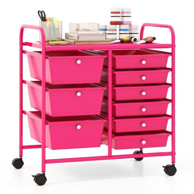 9-Drawer Rolling Storage Cart with Removable Drawers and Metal Frame