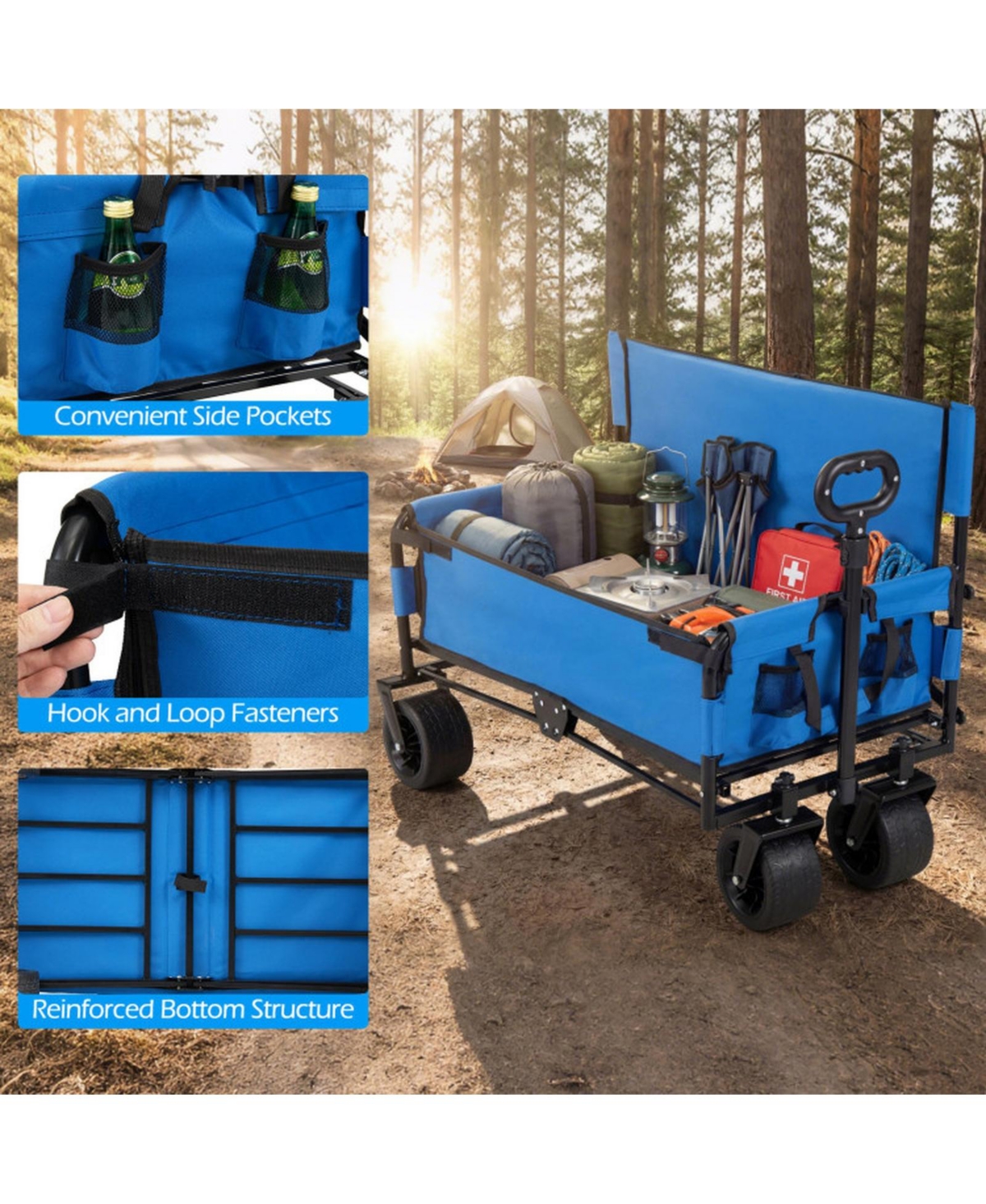 Sugift 2-in-1 Collapsible Beach Wagon Bench Seat Combo with All-Terrain Wheels