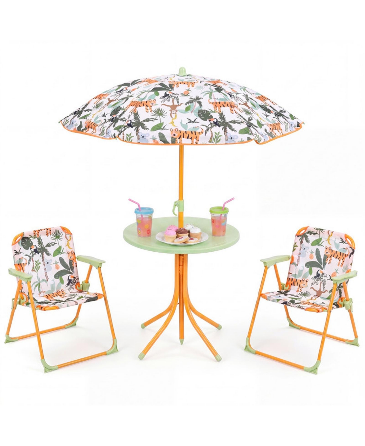 Sugift 3-Piece Kids Patio Table Set Featuring 2 Folding Chairs and Adjustable Shade Umbrella - Yellow