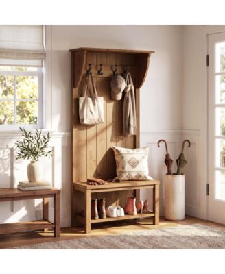 70.87'' Solid Wood Hall Tree with Shoe Bench, Coat Rack