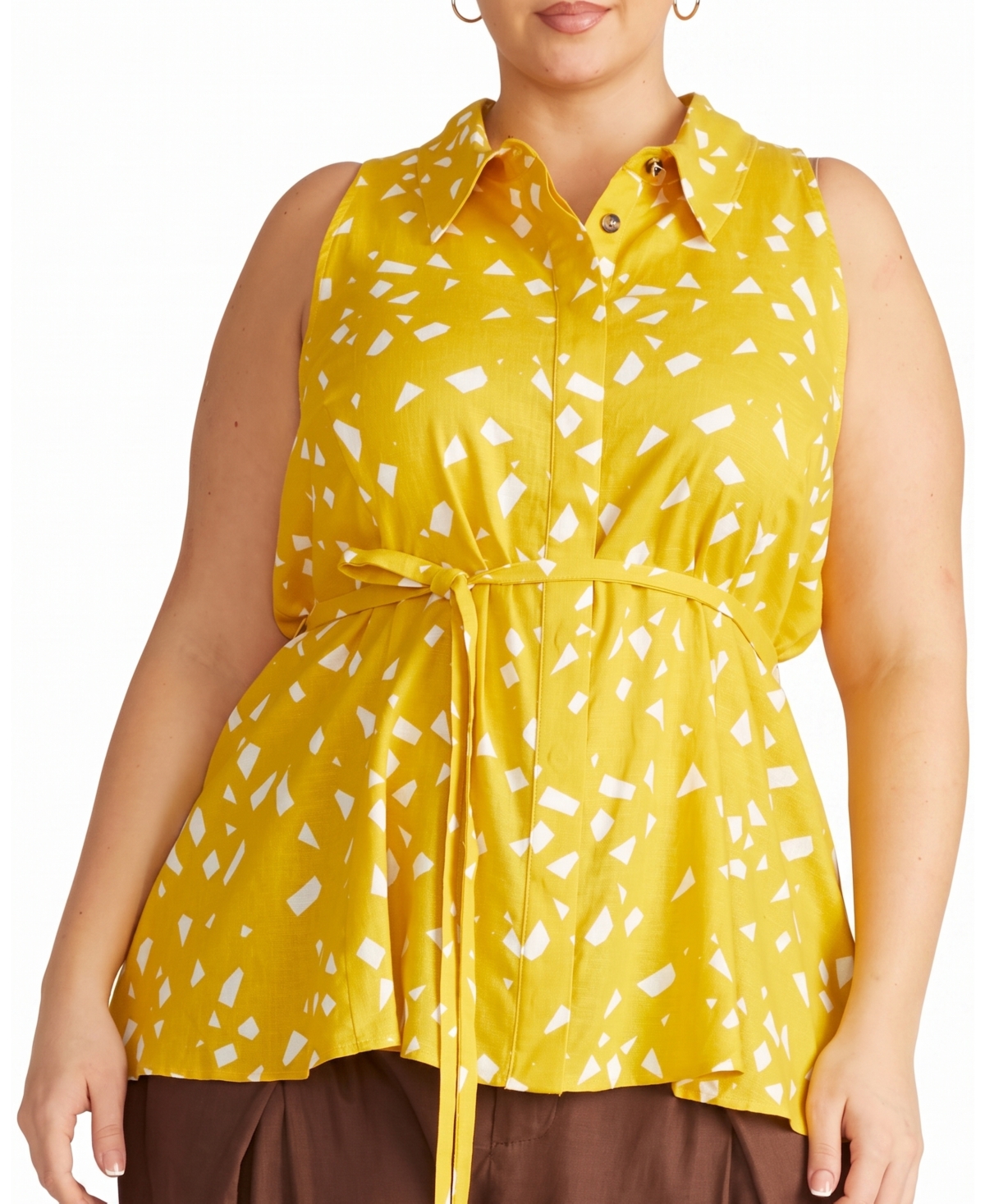 Universal Standard Plus Adelaide Sleeveless Linen-Blend Collared Shirt