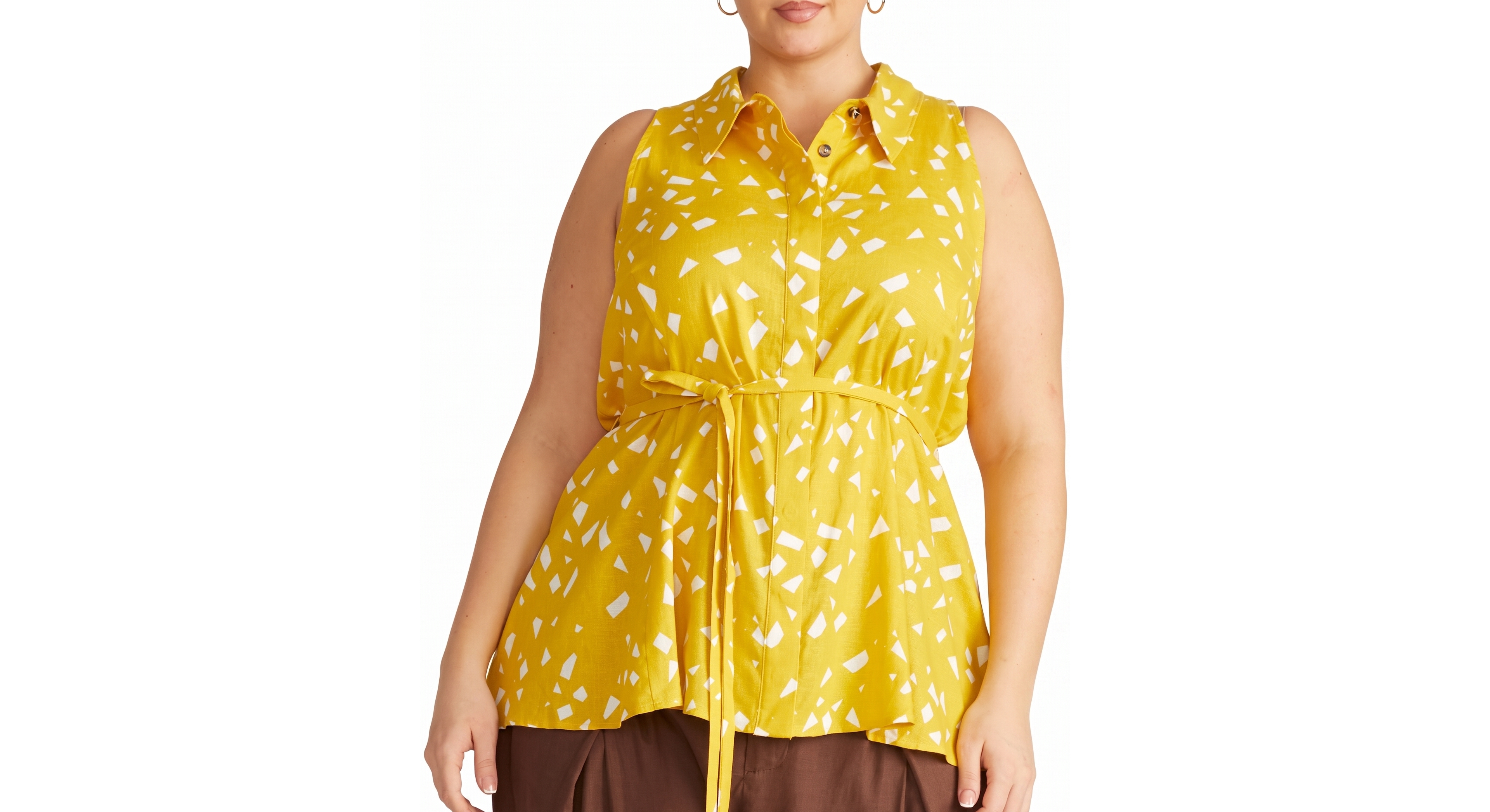 Universal Standard Plus Adelaide Sleeveless Linen-Blend Collared Shirt