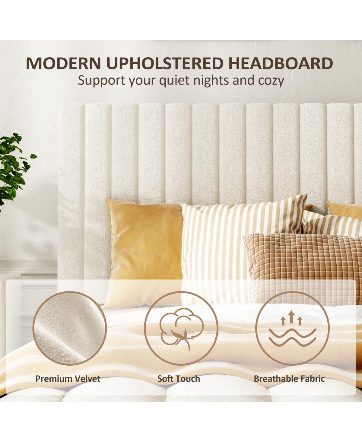 Streamdale Furniture King Size Velvet Upholstered Platform Bed with Adjustable Headboard