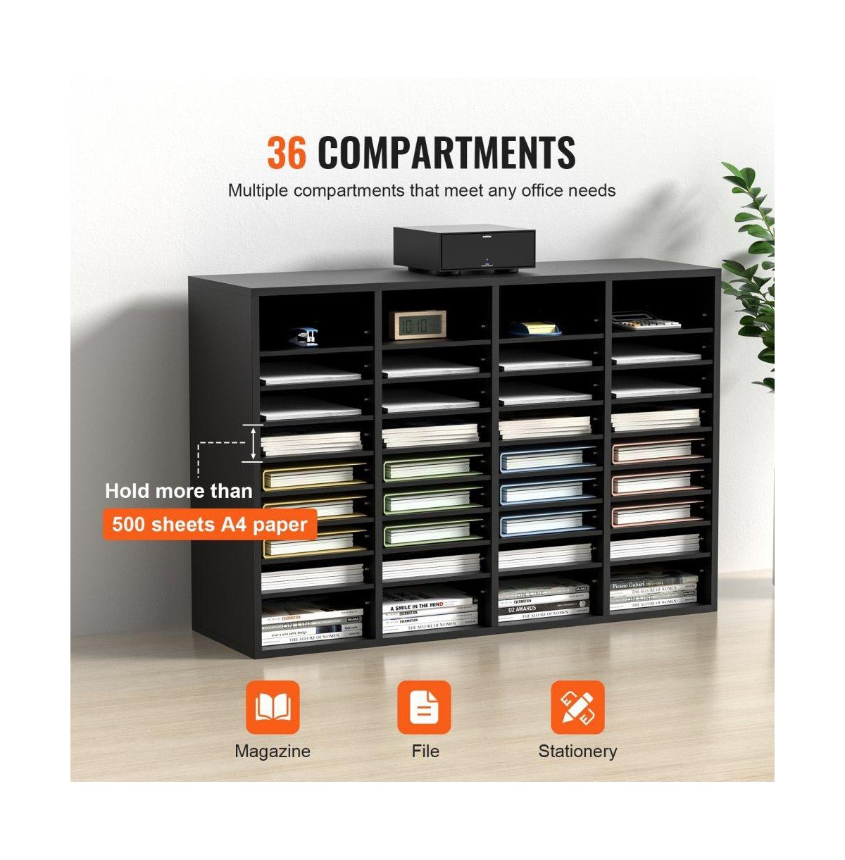 Slickblue 36-Compartment Wood File Organizer with Removable Shelves for Mail, Documents and Paper