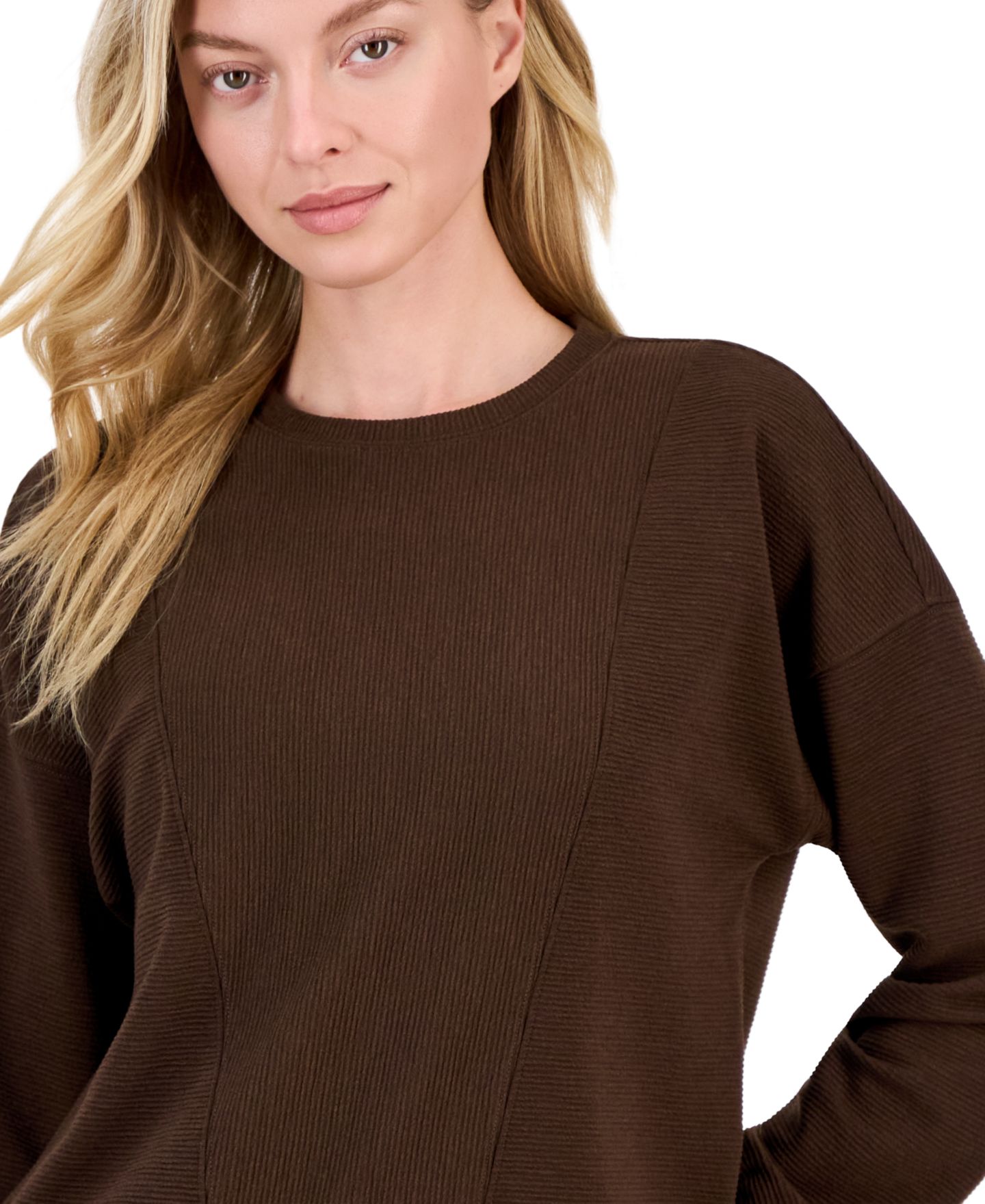 Женский свитшот ID Ideology Ribbed Knit Crewneck, цвет: Кофейный — фото 3