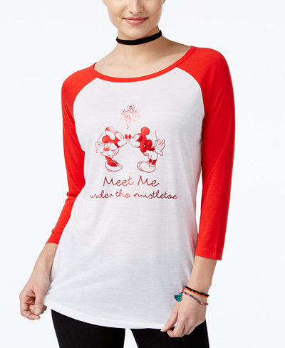 Freeze 24-7 Juniors' Disney Mickey & Minnie Mouse Graphic Baseball T-Shirt