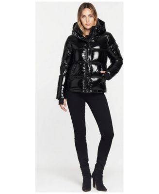 Women's Ella Hooded Thumbhole-Cuff Shine Puffer Coat