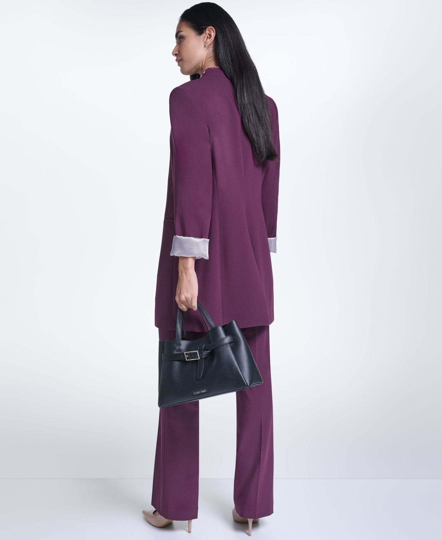Женская куртка Calvin Klein Open Front Topper Collarless Shoulder-Padded, цвет: Port — фото 9