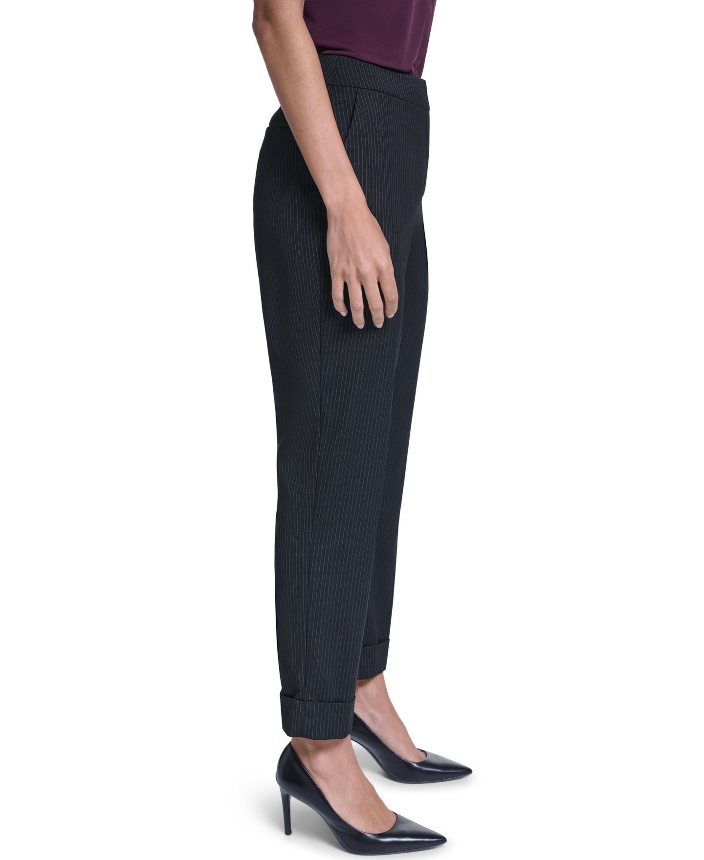Женские брюки Calvin Klein Rolled-Cuff Straight-Leg, цвет: Чёрный кремовый — фото 3