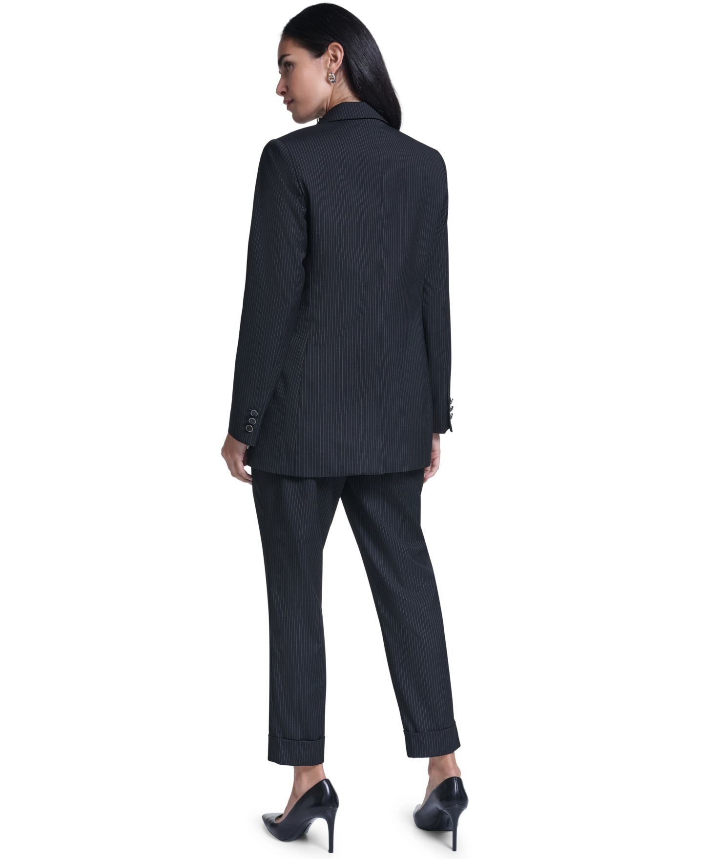 Женский пиджак Calvin Klein Single Button Notch Collar Stripe Blazer, цвет: Чёрный кремовый — фото 5