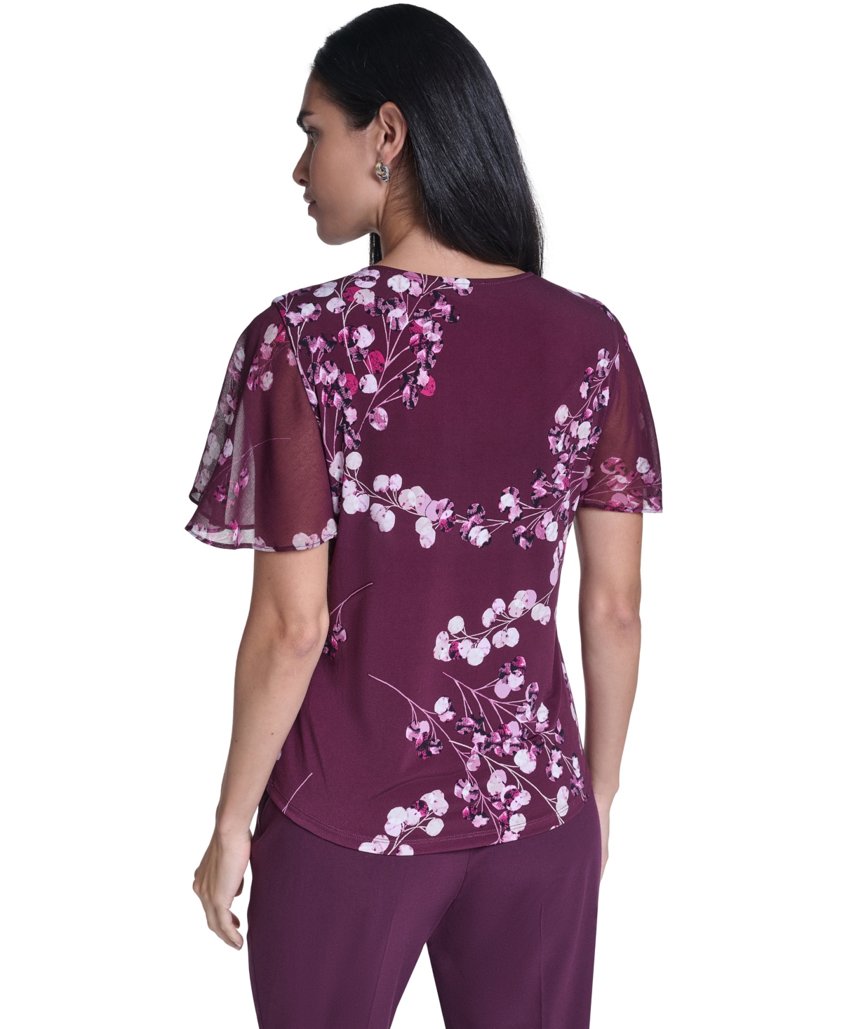 Calvin Klein Women's V-Neck Floral Chiffon Blouse