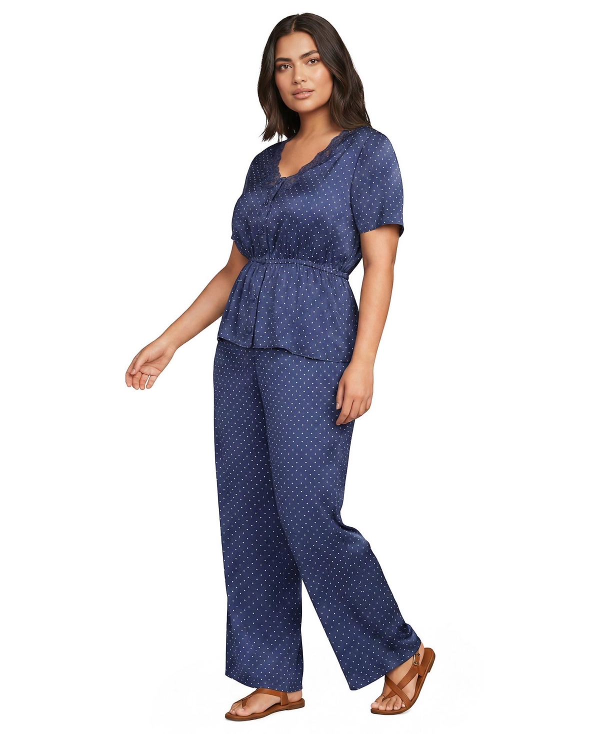 Lands' End Plus Short-Sleeve Peplum V-Neck Blouse