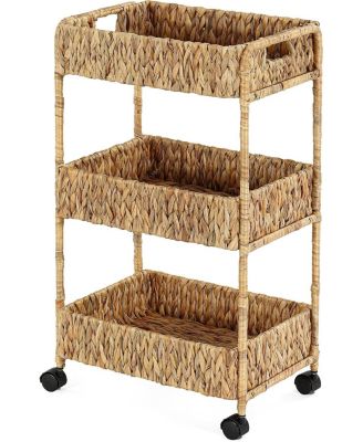 Water Hyacinth 3-Tier Rolling Storage Cart with Wheels