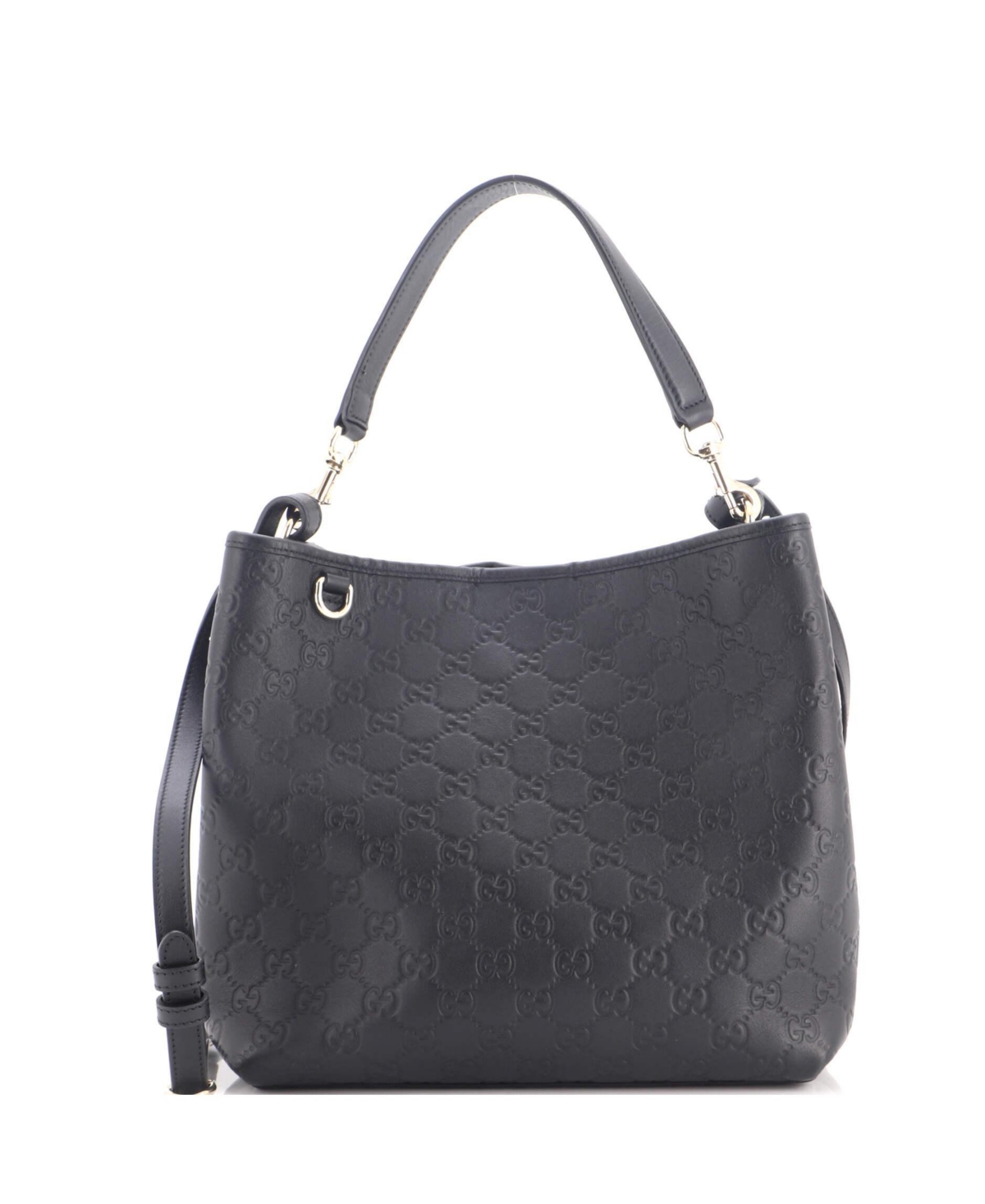 Pre-Owned Gucci Medium Gg Emblem Bucket Bag Gg Embossed Leather - Black