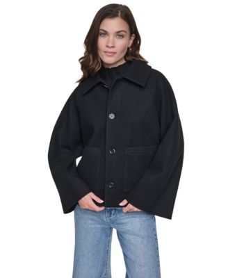 Women's Raglan Sleeve Button Front Swing Lined Coat